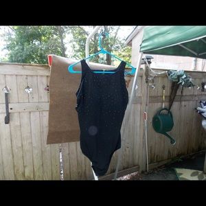 One piece black and multi polka dot, swim.
